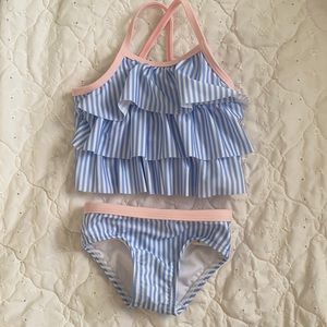 Baby pink and baby blue striped 2 piece swim suit